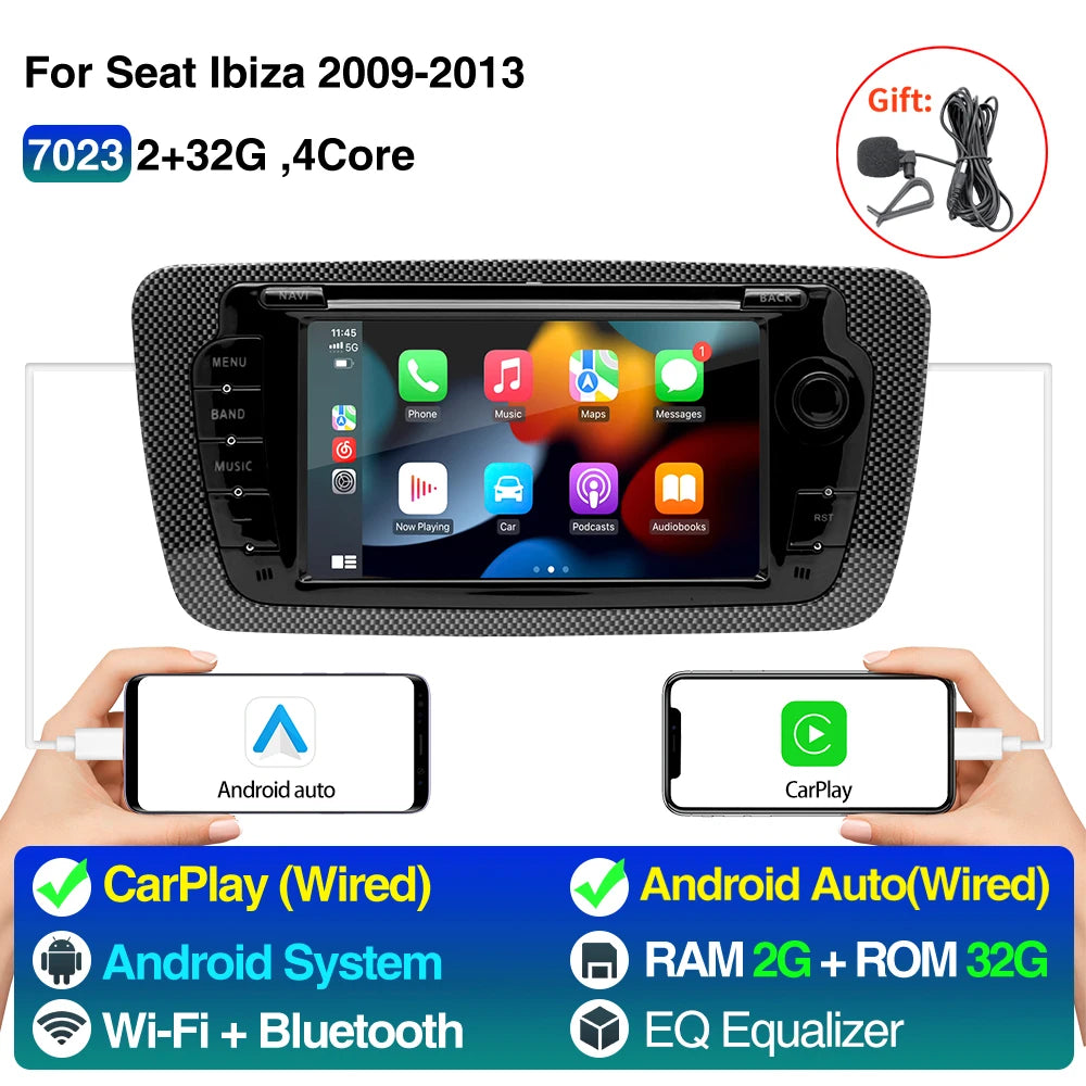 2 Din Car Radio for Seat Ibiza 2009-2013 Audio Multimedia Player CarPlay Android Auto GPS Bluetooth WIFI FM RDS Autoradio