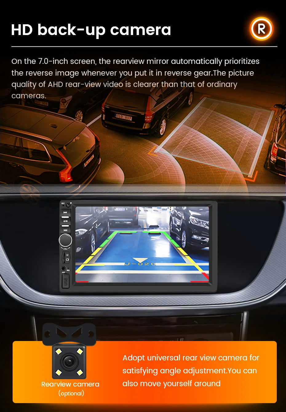 2DIN 7inch Touchscreen Car Radio With CarPlay Android Auto Rearview Camera Multimedia Video Player Supporting BT AUX FM/AM USB